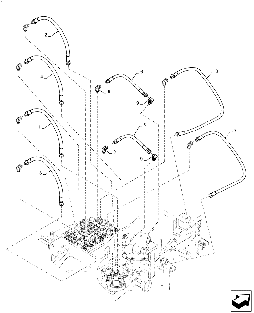 Схема запчастей Case CX36B - (35.310.AJ[02]) - HYD. LINE, UPPER, NIBBLER & BREAKER (35) - HYDRAULIC SYSTEMS