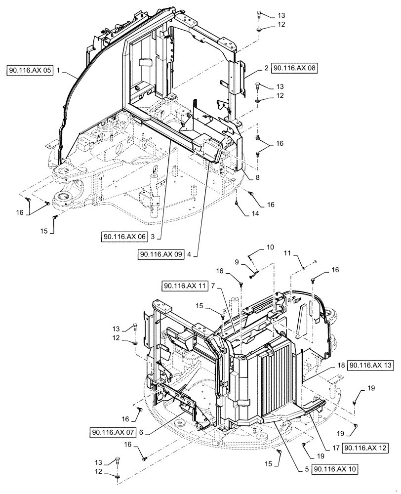 Схема запчастей Case CX36B - (90.116.AX[04]) - GUARD, MOUNTING (90) - PLATFORM, CAB, BODYWORK AND DECALS