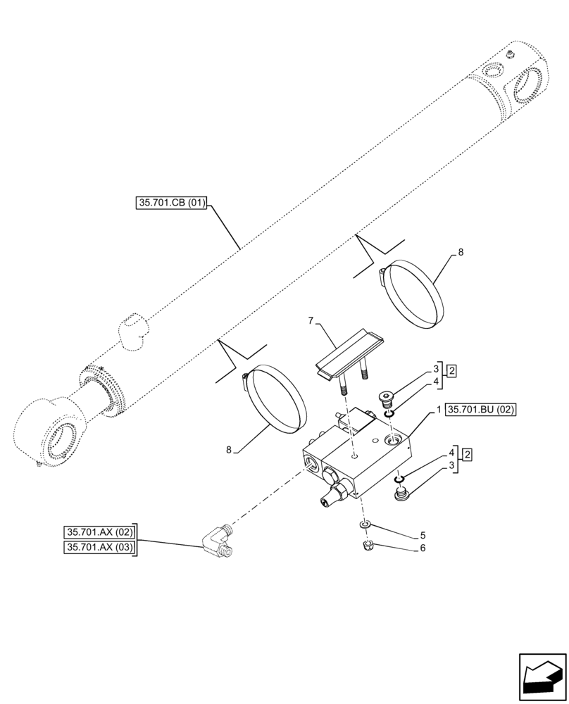 Схема запчастей Case 221F - (35.701.BU[01]) - VAR - 734519 - FRONT LOADER HYDRAULIC SYSTEM, SAFETY VALVE (35) - HYDRAULIC SYSTEMS