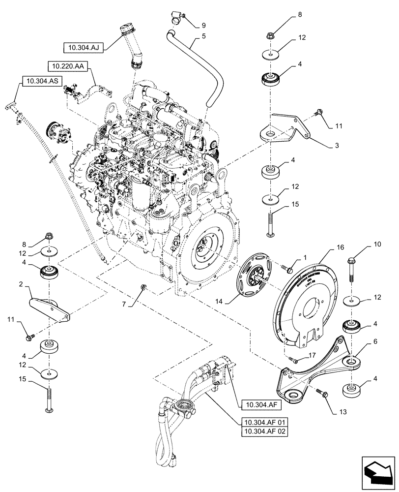 Схема запчастей Case TR320 - (10.001.AK) - ENGINE MOUNT (10) - ENGINE