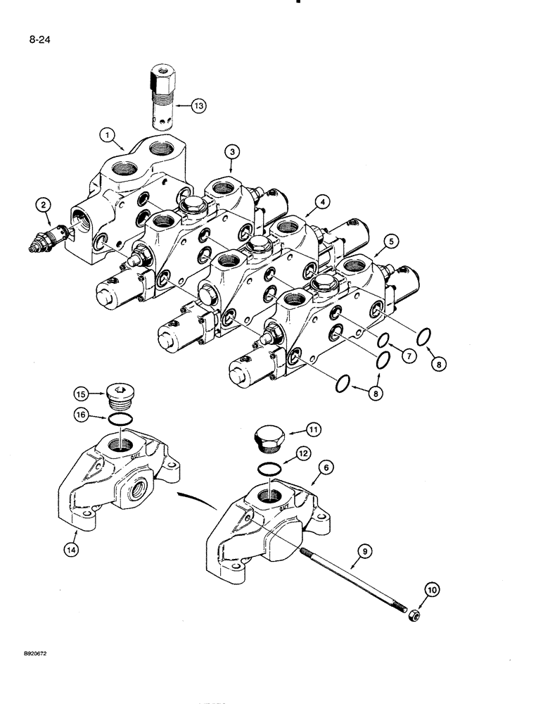 Схема запчастей Case 821 - (8-024) - LOADER CONTROL VALVE - THREE SPOOL (08) - HYDRAULICS