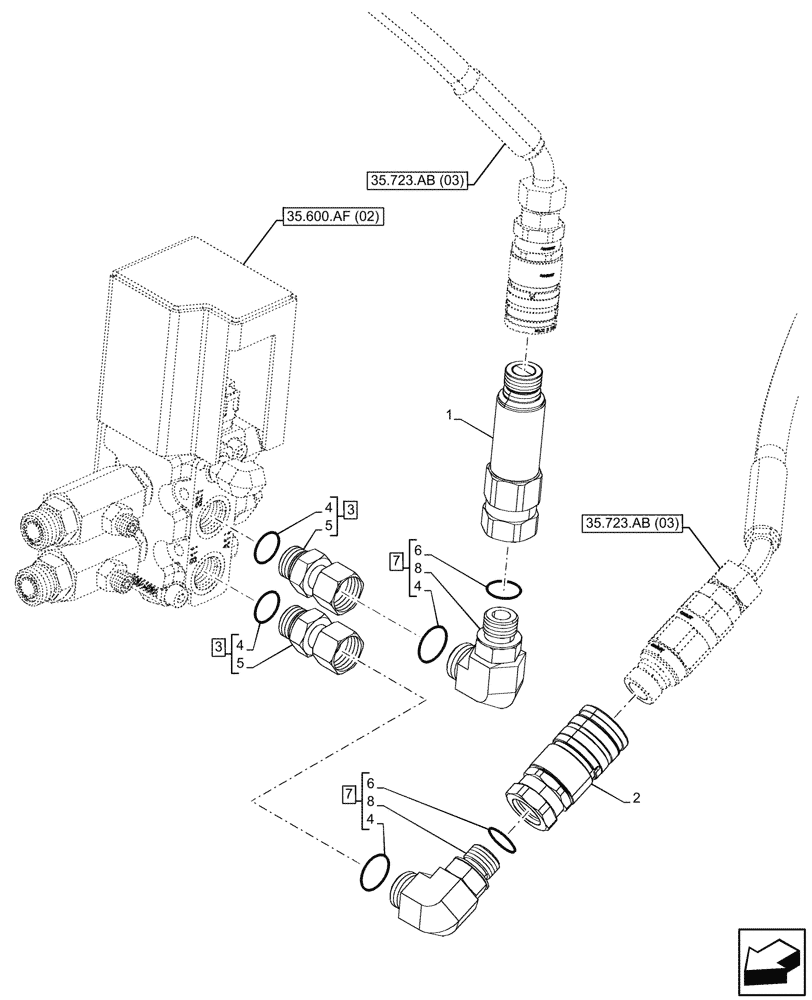 Схема запчастей Case 121F - (35.734.AG[06]) - VAR - 732006, 734618, 734652 - HYDRAULIC LINE, COUPLING, JOINT (35) - HYDRAULIC SYSTEMS