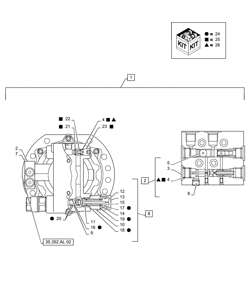 Схема запчастей Case CX36B - (35.352.AL[03]) - MOTOR, ASSY, SWING - ASN PX17-40001 - 40454 (35) - HYDRAULIC SYSTEMS