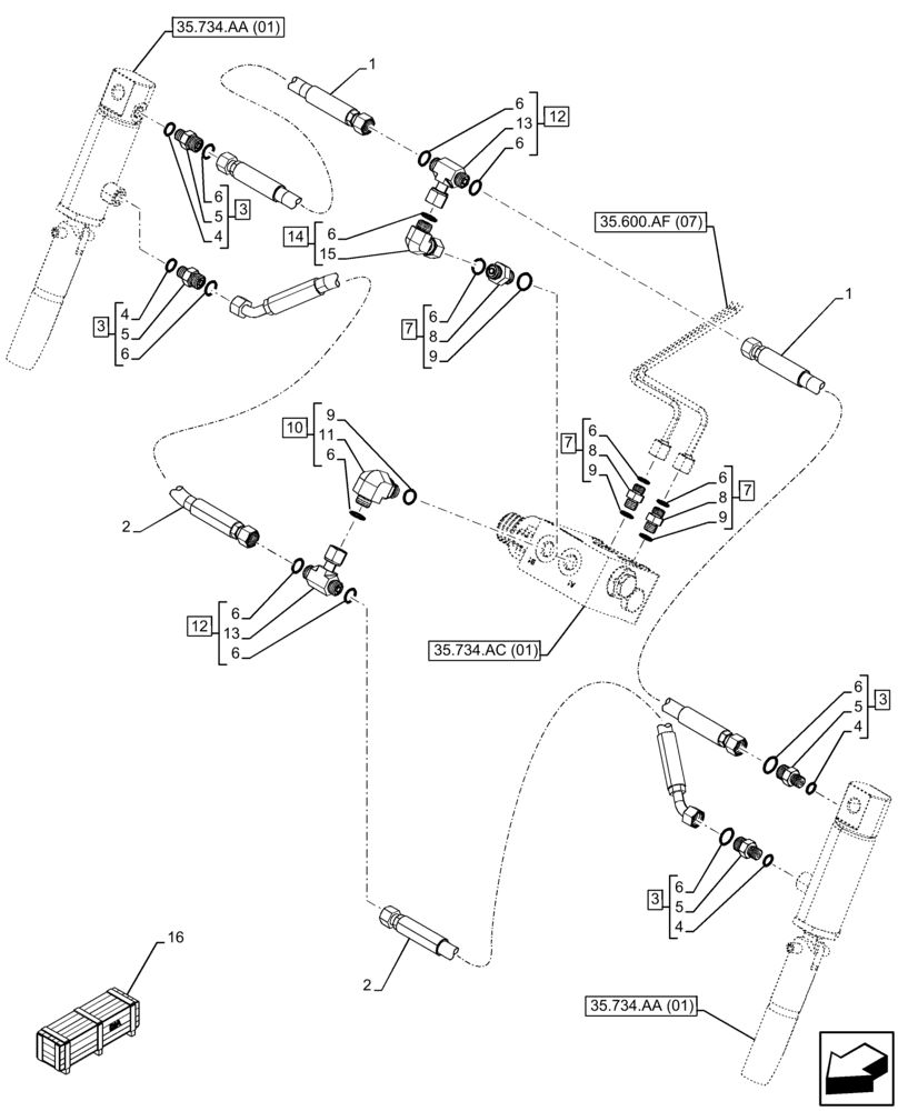 Схема запчастей Case 321F - (35.734.AD[01]) - VAR - 734516 - HYDRAULIC QUICK COUPLER, LINES - END SN NFHP00451 (35) - HYDRAULIC SYSTEMS