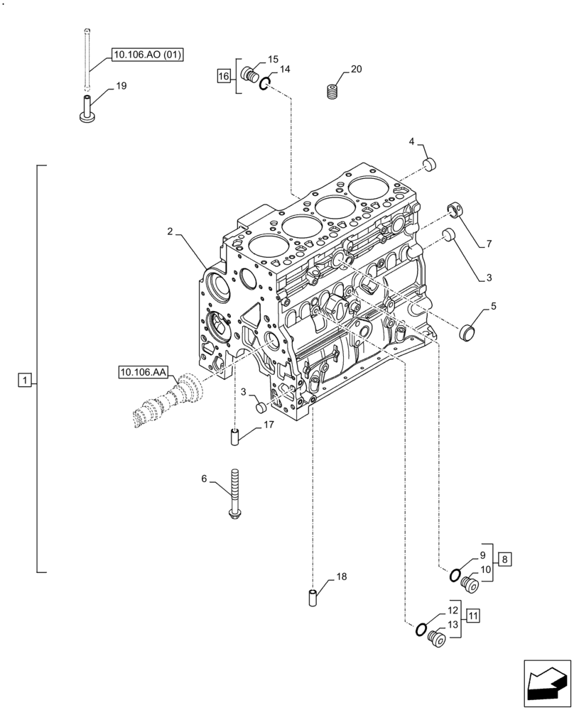 Схема запчастей Case F4HFE413H B004 - (10.001.AB) - CRANKCASE (10) - ENGINE