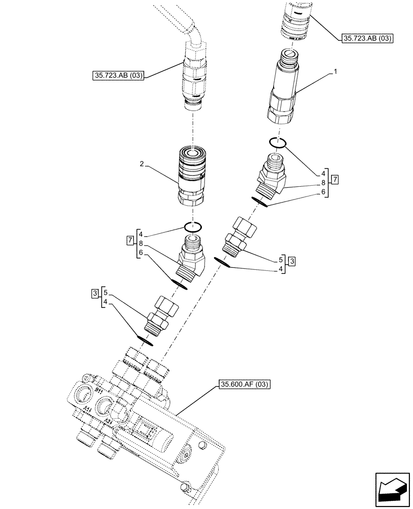 Схема запчастей Case 21F - (35.734.AG[04]) - VAR - 734615 - HYDRAULIC LINE, COUPLING, JOINT (35) - HYDRAULIC SYSTEMS