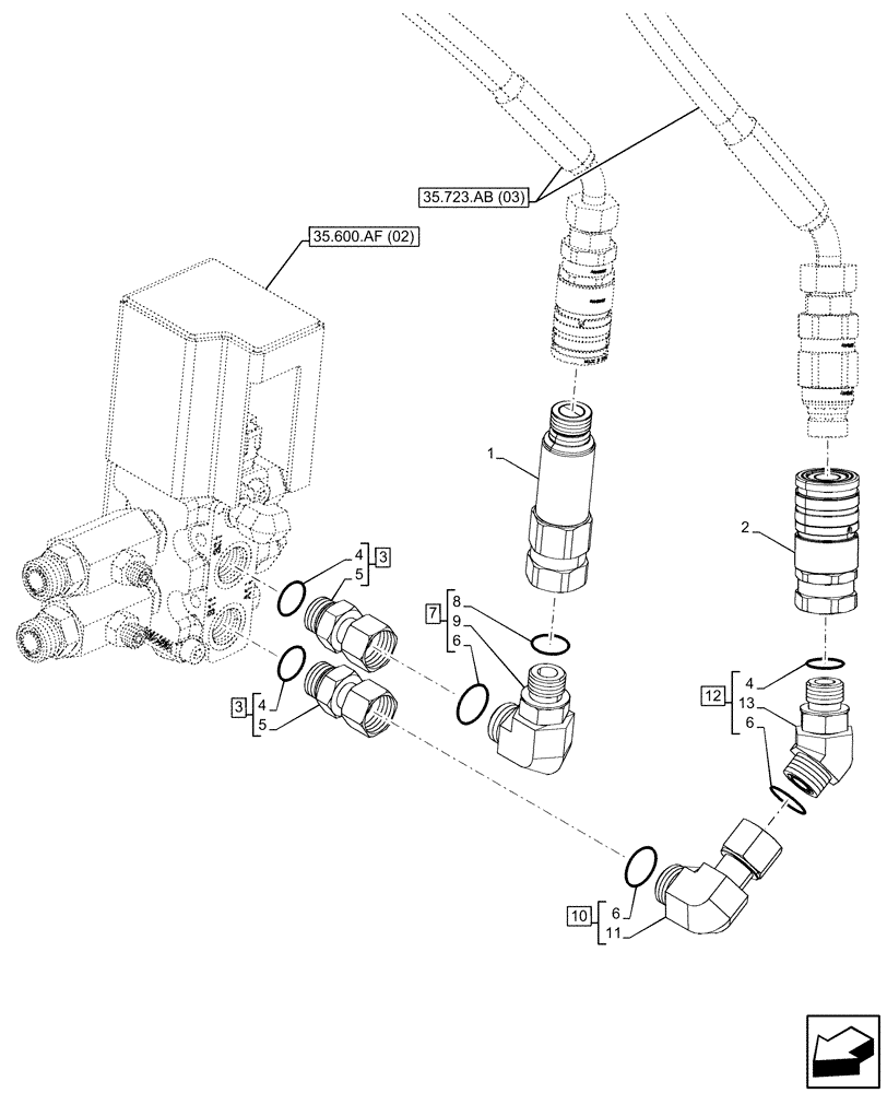 Схема запчастей Case 21F - (35.734.AG[06]) - VAR - 732006, 734618, 734652 - HYDRAULIC LINE, COUPLING, JOINT (35) - HYDRAULIC SYSTEMS