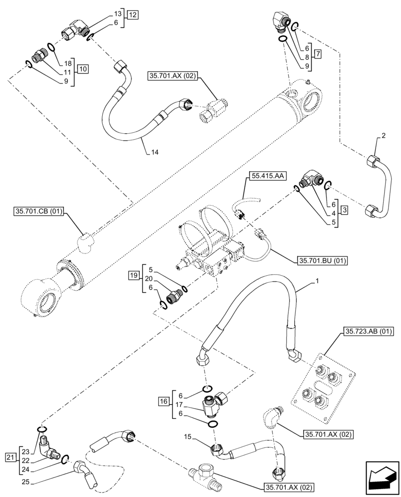 Схема запчастей Case 321F - (35.701.AX[03]) - VAR - 734519 - LOADER ARM, CYLINDER, LINES (35) - HYDRAULIC SYSTEMS