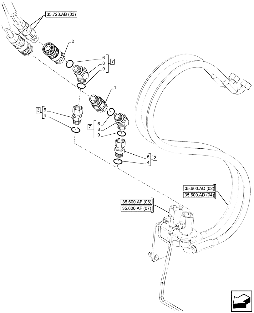 Схема запчастей Case 321F - (35.734.AG[03]) - VAR - 734614 - HYDRAULIC LINE, COUPLING, JOINT (35) - HYDRAULIC SYSTEMS