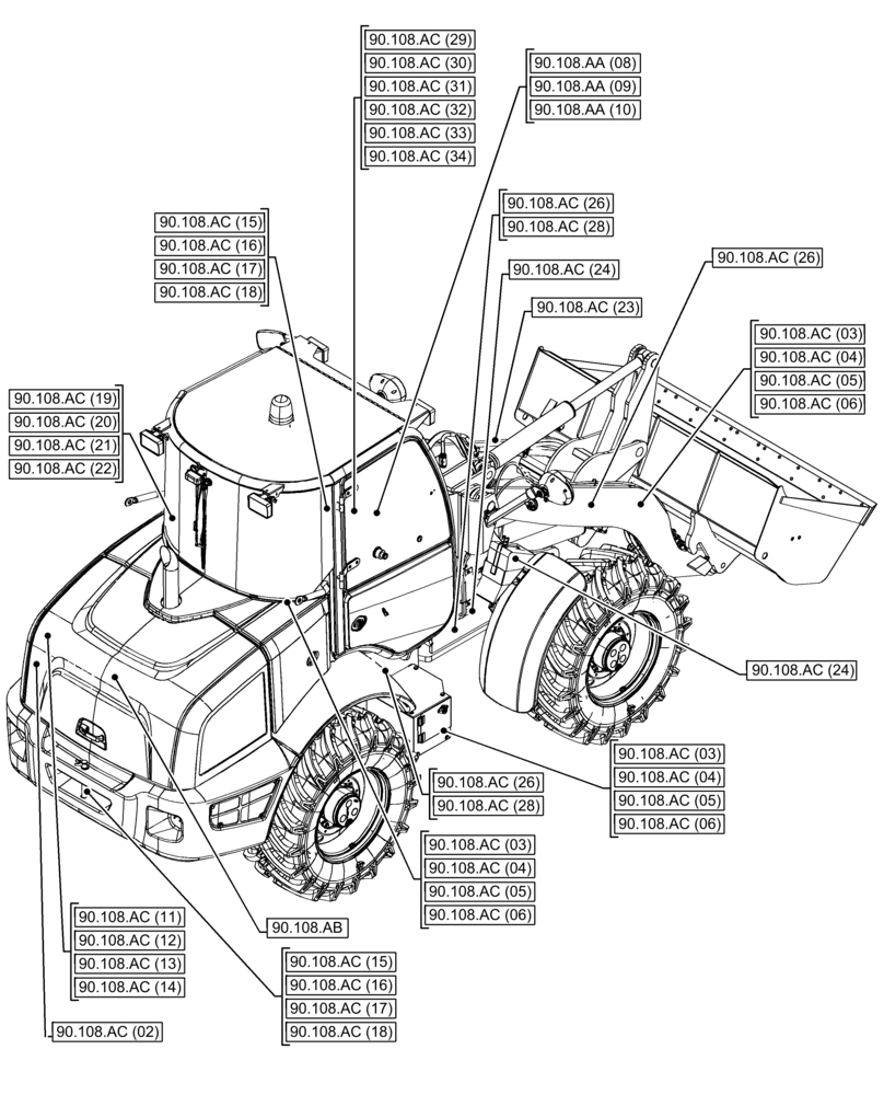 Схема запчастей Case 21F - (00.000.90[06]) - PICTORIAL INDEX - PLATFORM, CAB, BODYWORK AND DECALS (00) - GENERAL & PICTORIAL INDEX