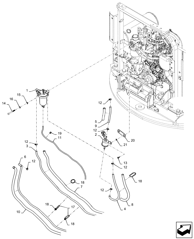 Схема запчастей Case CX31B - (10.216.BA[02]) - FUEL LINE - WITH E EXHAUST (10) - ENGINE