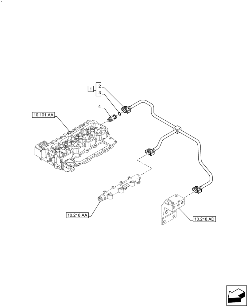 Схема запчастей Case F4HFE413H B004 - (10.218.AI[01]) - INJECTOR FUEL LINES (10) - ENGINE