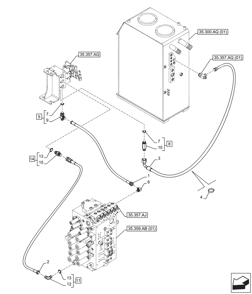 Схема запчастей Case CX250D LC - (35.357.AR[01]) - PILOT VALVE, CONTROL VALVE LINE (35) - HYDRAULIC SYSTEMS