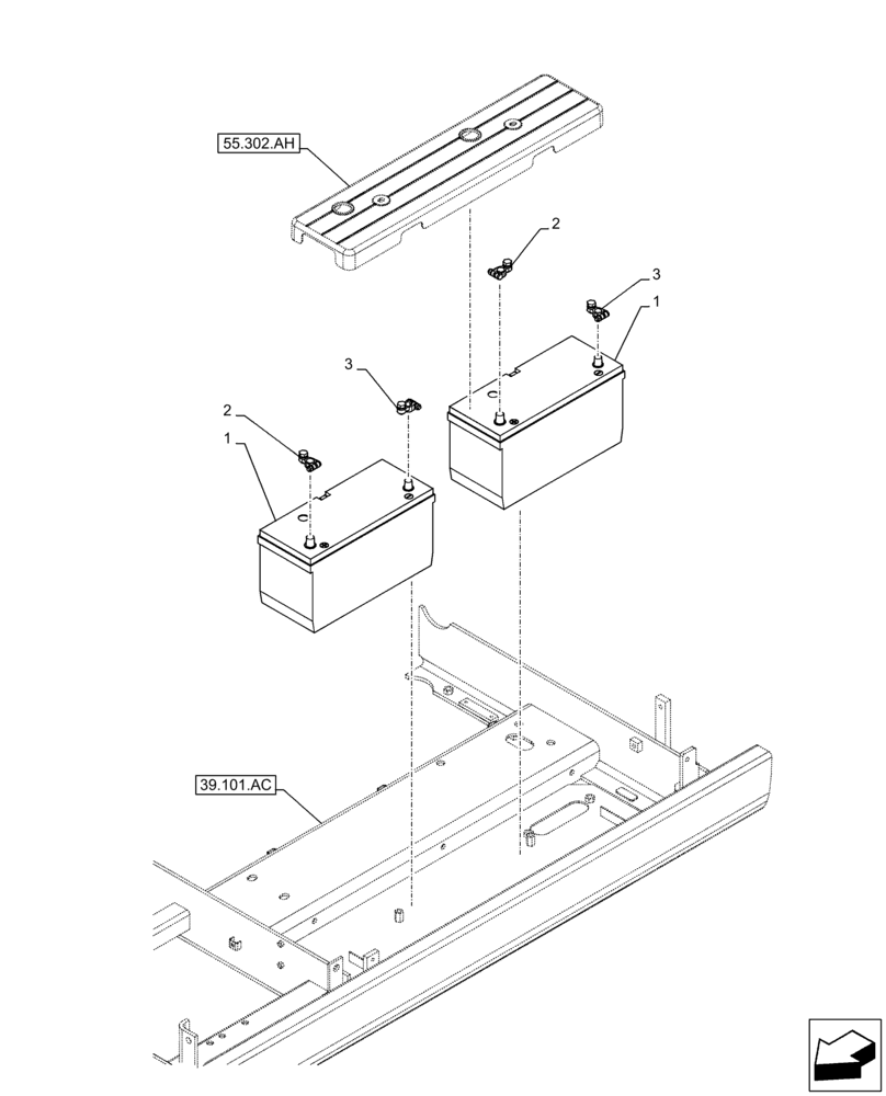 Схема запчастей Case CX250D LC - (55.302.AG) - BATTERY (55) - ELECTRICAL SYSTEMS