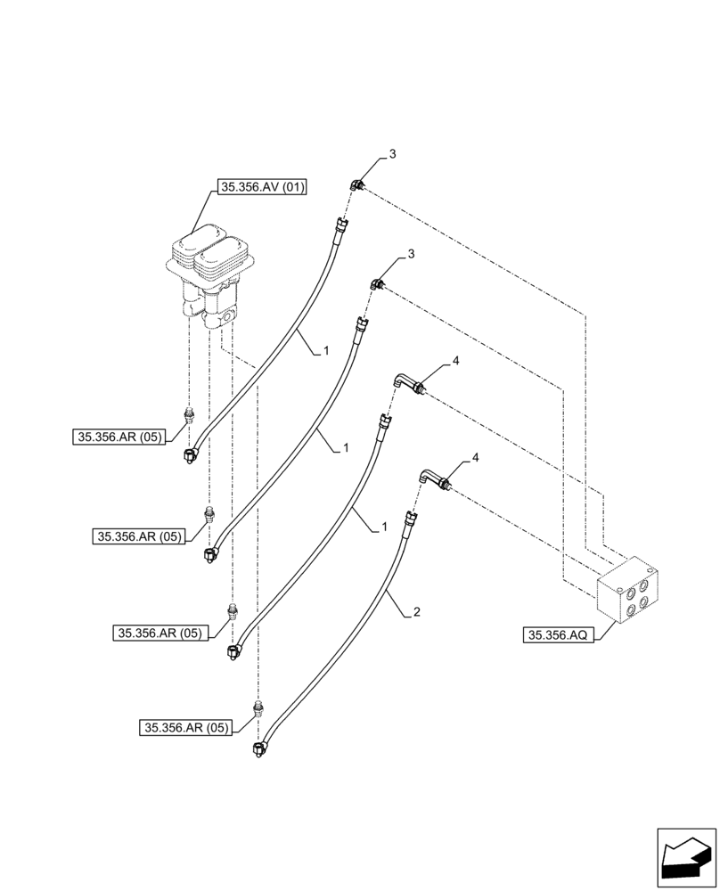 Схема запчастей Case CX250D LC - (35.356.AR[02]) - PEDAL, DRAIN LINE (35) - HYDRAULIC SYSTEMS