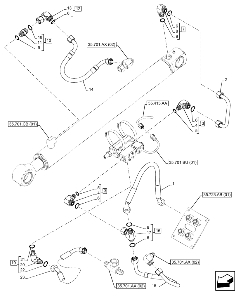 Схема запчастей Case 121F - (35.701.AX[03]) - VAR - 734519 - LOADER ARM, CYLINDER, LINES (35) - HYDRAULIC SYSTEMS