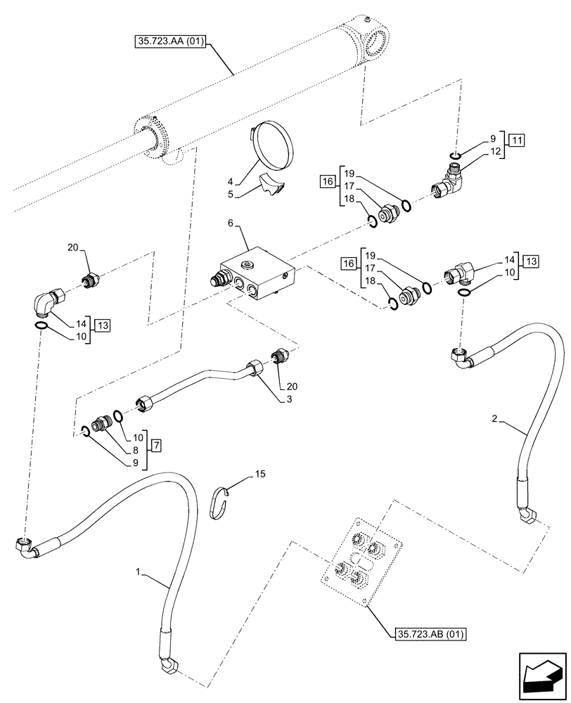 Схема запчастей Case 321F - (35.723.AB[02]) - VAR - 734519 - LOADER BUCKET, CYLINDER, LINES (35) - HYDRAULIC SYSTEMS