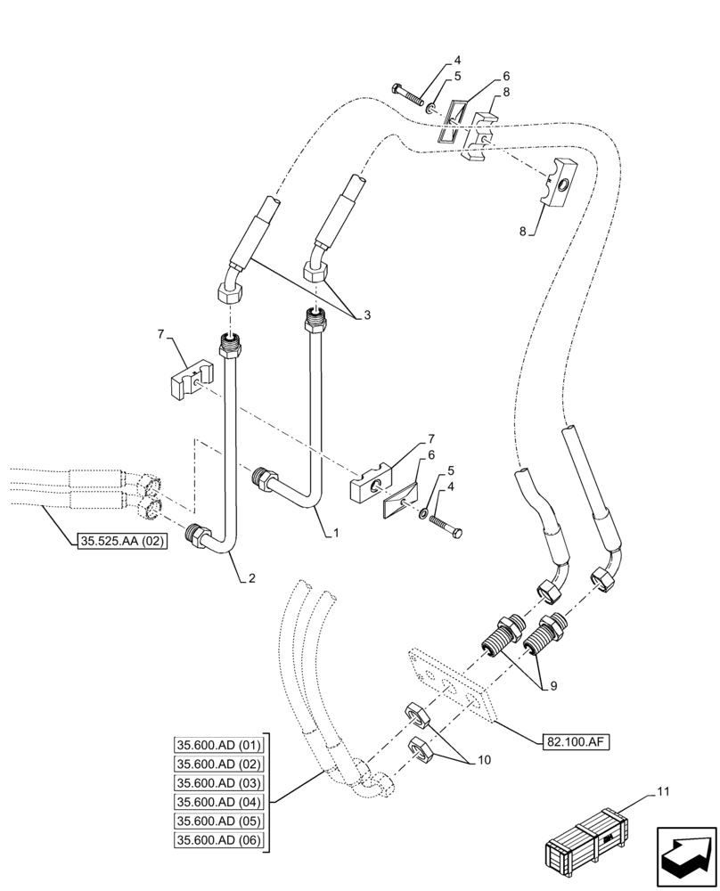 Схема запчастей Case 121F - (35.525.AA[01]) - VAR - 734637 - AUXILIARY HYDRAULIC, LINES (35) - HYDRAULIC SYSTEMS