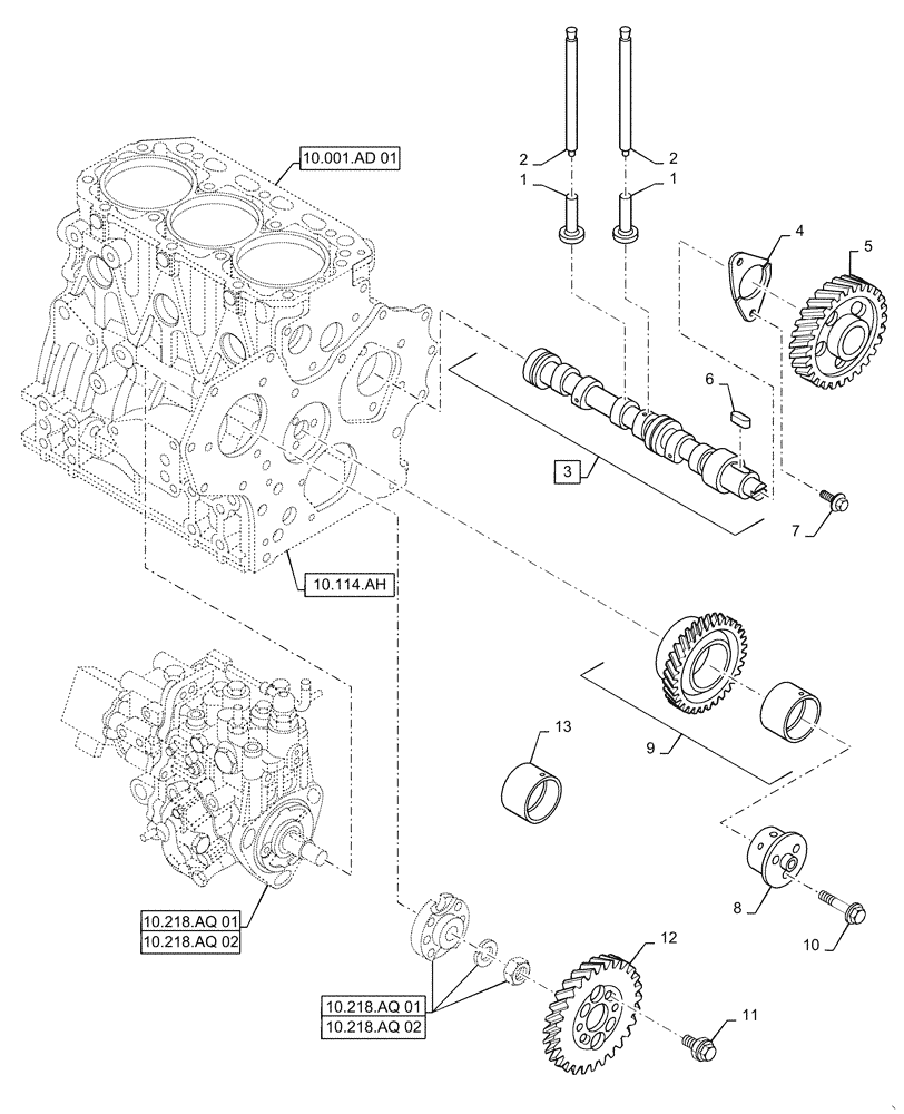 Схема запчастей Case CX31B - (10.106.AA) - CAMSHAFT, DRIVING GEAR (10) - ENGINE