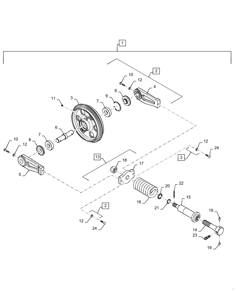 Схема запчастей Case CX31B - (48.134.AA[01]) - IDLER, ASSY, CRAWLER, LEFT (48) - TRACKS & TRACK SUSPENSION