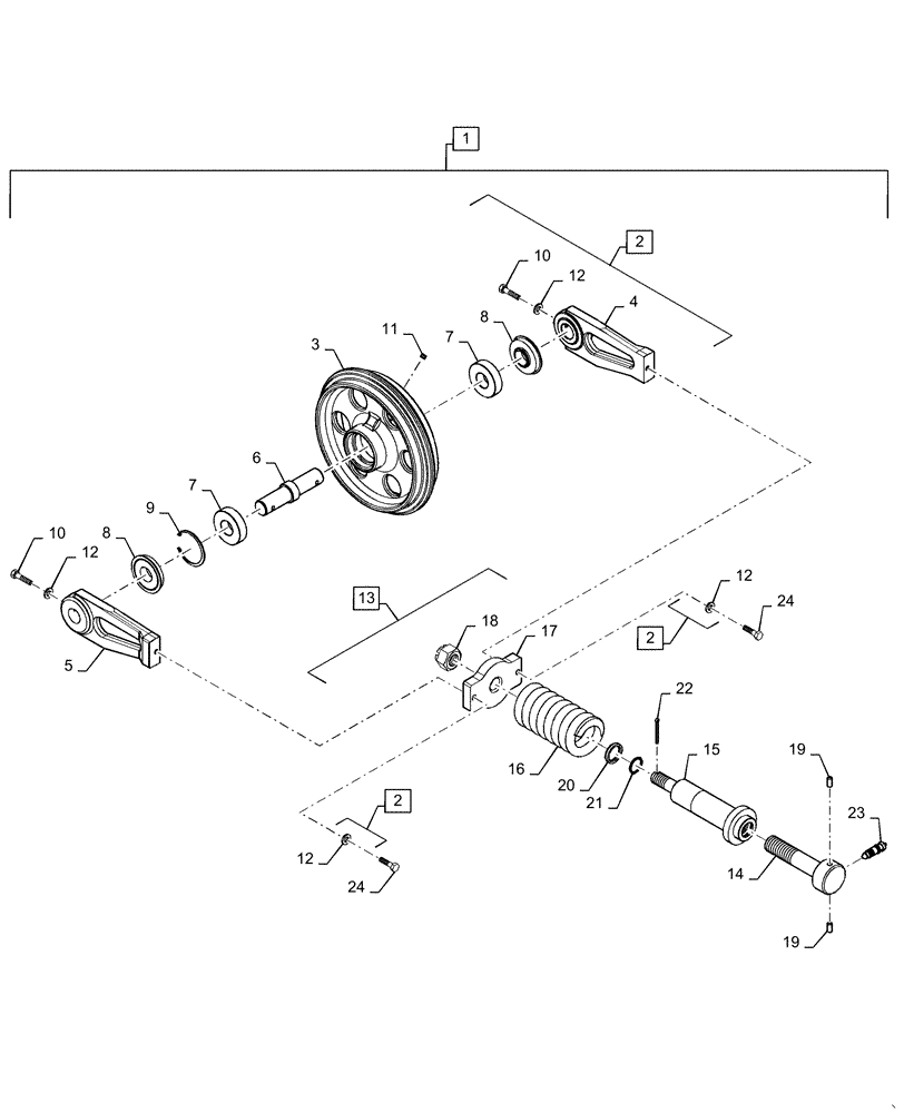 Схема запчастей Case CX31B - (48.134.AA[02]) - IDLER, ASSY, CRAWLER, RIGHT (48) - TRACKS & TRACK SUSPENSION