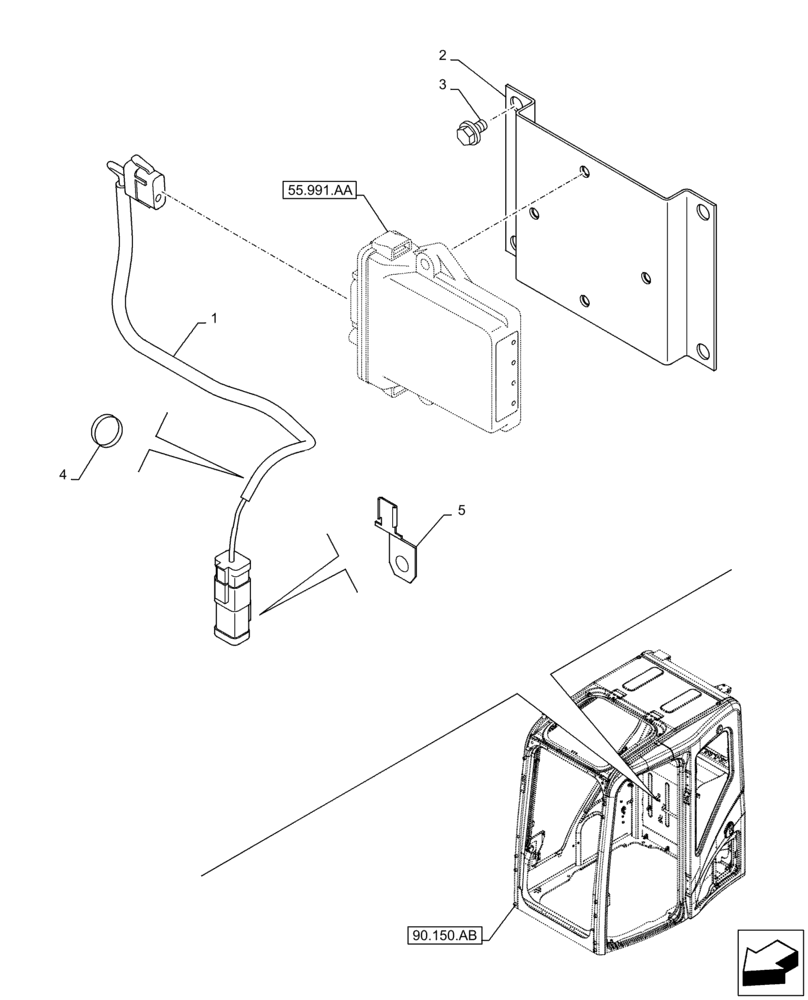 Схема запчастей Case CX250D LC - (55.991.AE) - TELEMATIC SYSTEM, HARNESS (55) - ELECTRICAL SYSTEMS