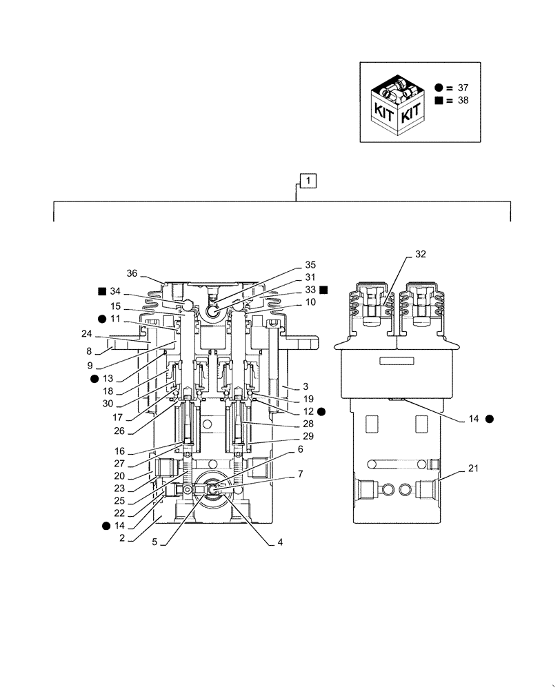 Схема запчастей Case CX36B - (35.357.AO[03]) - PILOT VALVE, ASSY, TRAVEL ALARM (35) - HYDRAULIC SYSTEMS