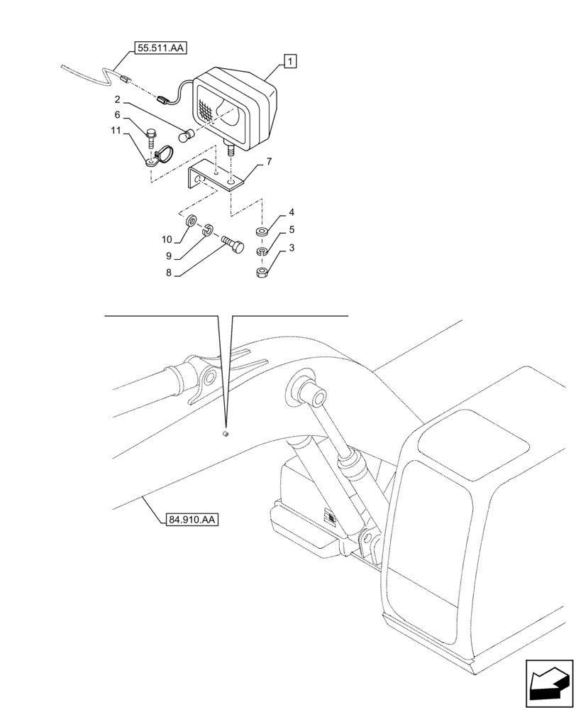 Схема запчастей Case CX250D LC LR - (55.404.BS) - WORKING LIGHT, BOOM (55) - ELECTRICAL SYSTEMS