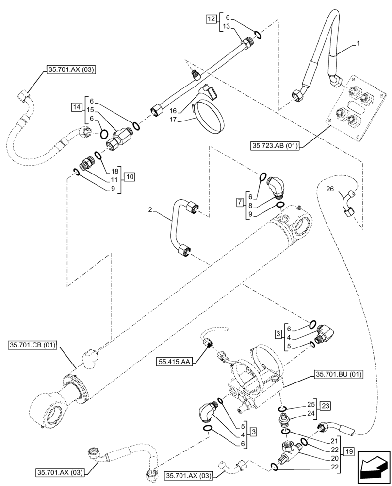 Схема запчастей Case 221F - (35.701.AX[02]) - VAR - 734519 - LOADER ARM, CYLINDER, LINES (35) - HYDRAULIC SYSTEMS