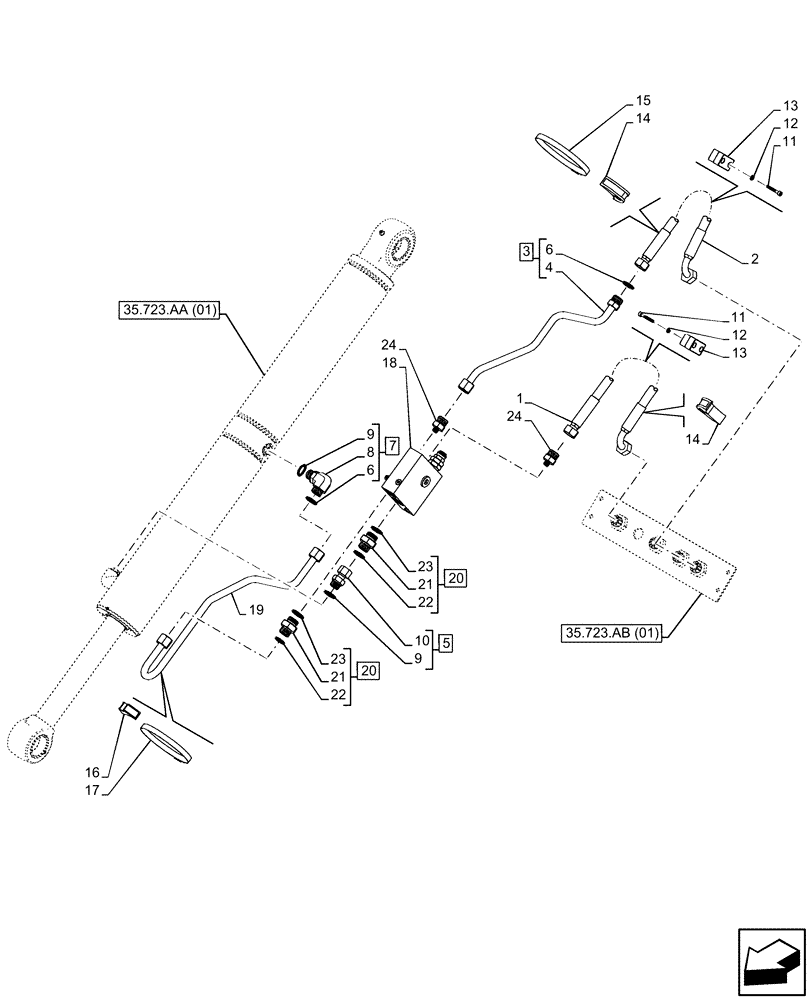 Схема запчастей Case 21F - (35.723.AB[05]) - VAR - 734519 - LOADER BUCKET, CYLINDER, LINES (35) - HYDRAULIC SYSTEMS