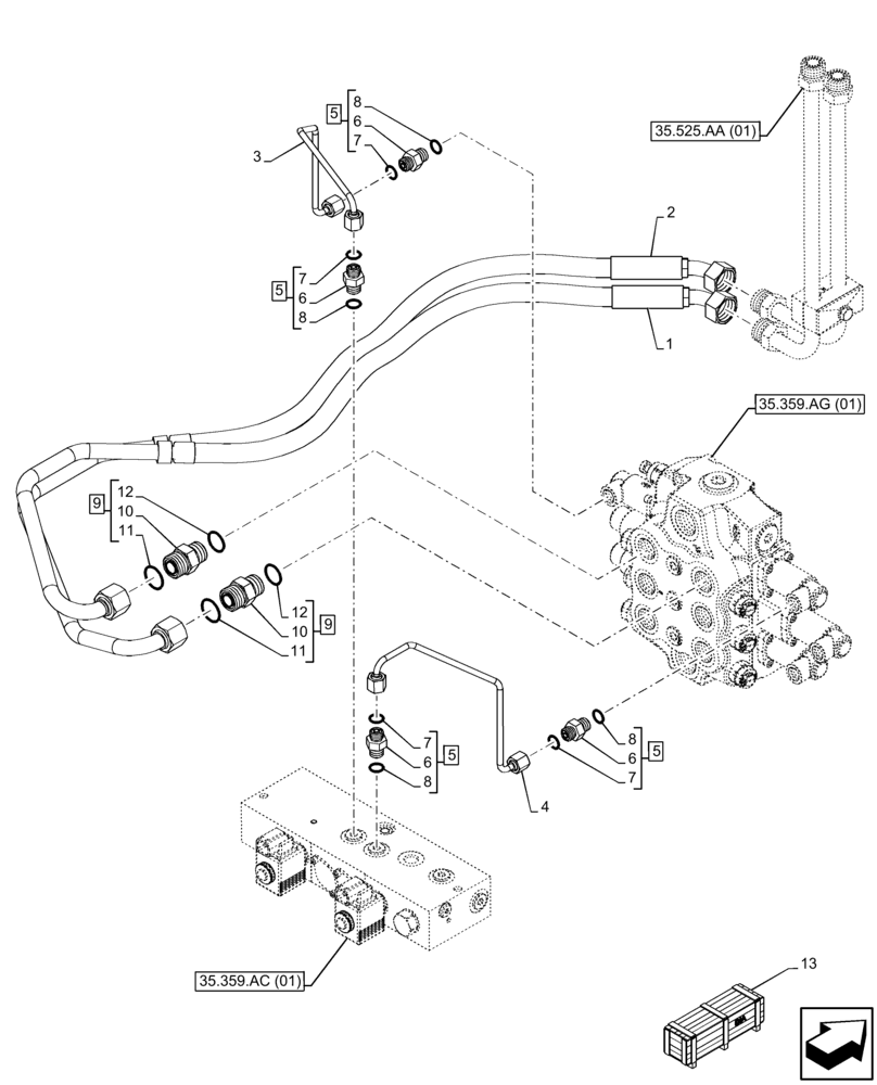 Схема запчастей Case 221F - (35.525.AA[02]) - VAR - 734637 - AUXILIARY HYDRAULIC, LINES (35) - HYDRAULIC SYSTEMS