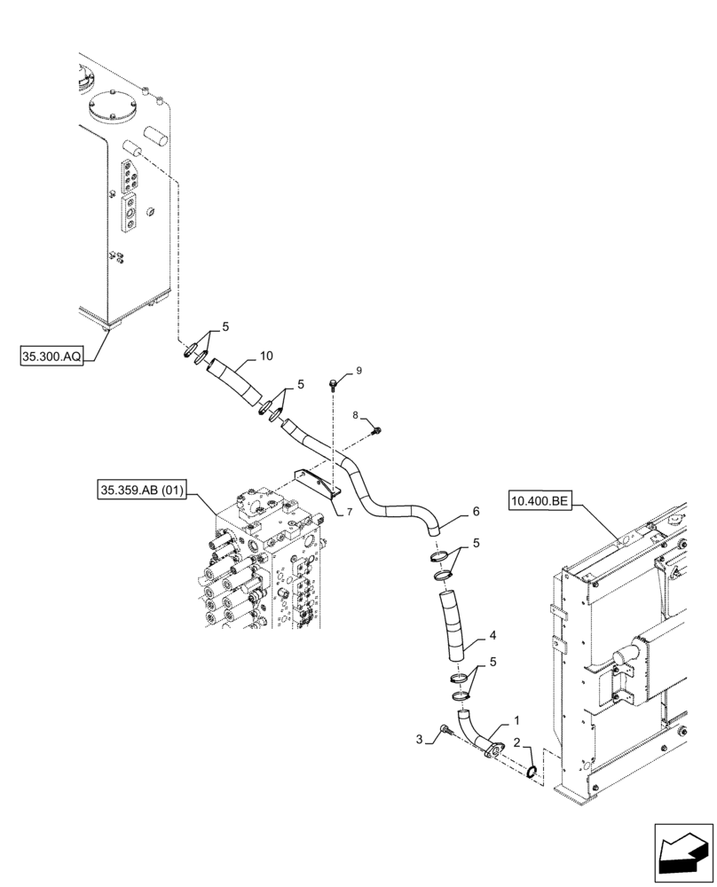 Схема запчастей Case CX250D LC - (35.300.BC[03]) - OIL COOLER LINE (35) - HYDRAULIC SYSTEMS