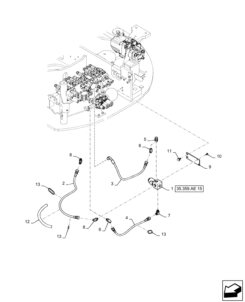 Схема запчастей Case CX31B - (35.359.AE[13]) - CONTROL, LINES, VALVE, NIBBLER & BREAKER, CAB (35) - HYDRAULIC SYSTEMS