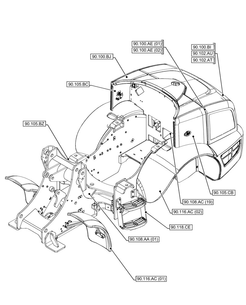 Схема запчастей Case 21F - (00.000.90[01]) - PICTORIAL INDEX - PLATFORM, CAB, BODYWORK AND DECALS (00) - GENERAL & PICTORIAL INDEX