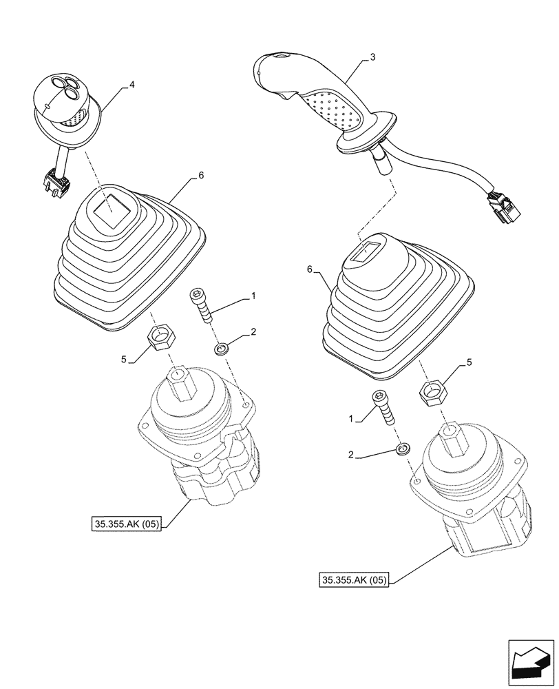 Схема запчастей Case CX250D LC - (35.355.AK[01]) - STD + VAR - 461561 - JOYSTICK (35) - HYDRAULIC SYSTEMS