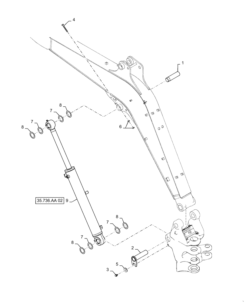 Схема запчастей Case CX36B - (35.736.AA[01]) - CYLINDER, INSTALL - BOOM (35) - HYDRAULIC SYSTEMS