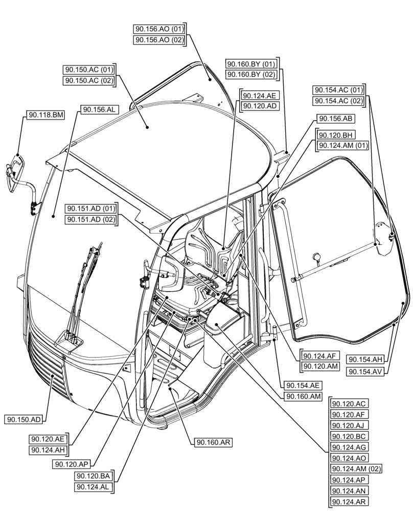 Схема запчастей Case 21F - (00.000.90[02]) - PICTORIAL INDEX - PLATFORM, CAB, BODYWORK AND DECALS (00) - GENERAL & PICTORIAL INDEX