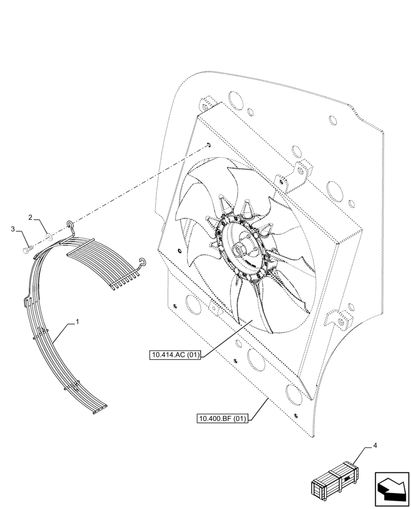 Схема запчастей Case 121F - (10.414.AC[03]) - VAR - 734506 - FAN GUARD, AIR CONDITIONING (10) - ENGINE