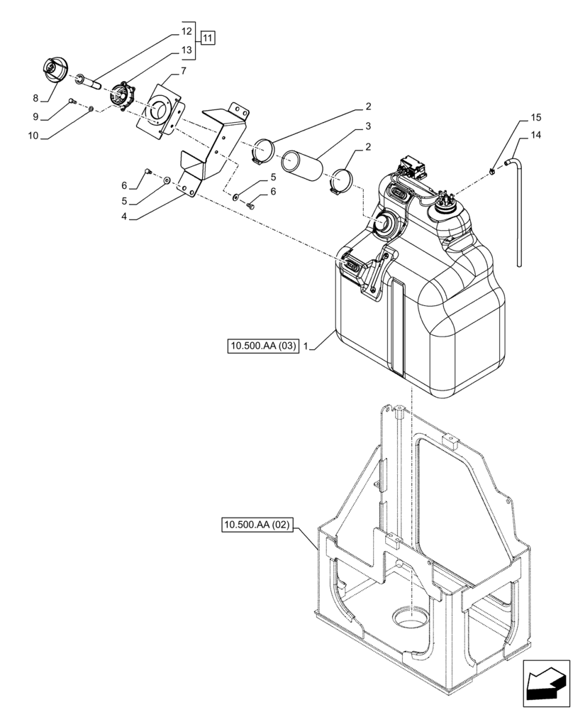 Схема запчастей Case CX250D LC LR - (10.500.AA[01]) - DEF/ADBLUE™ TANK (10) - ENGINE