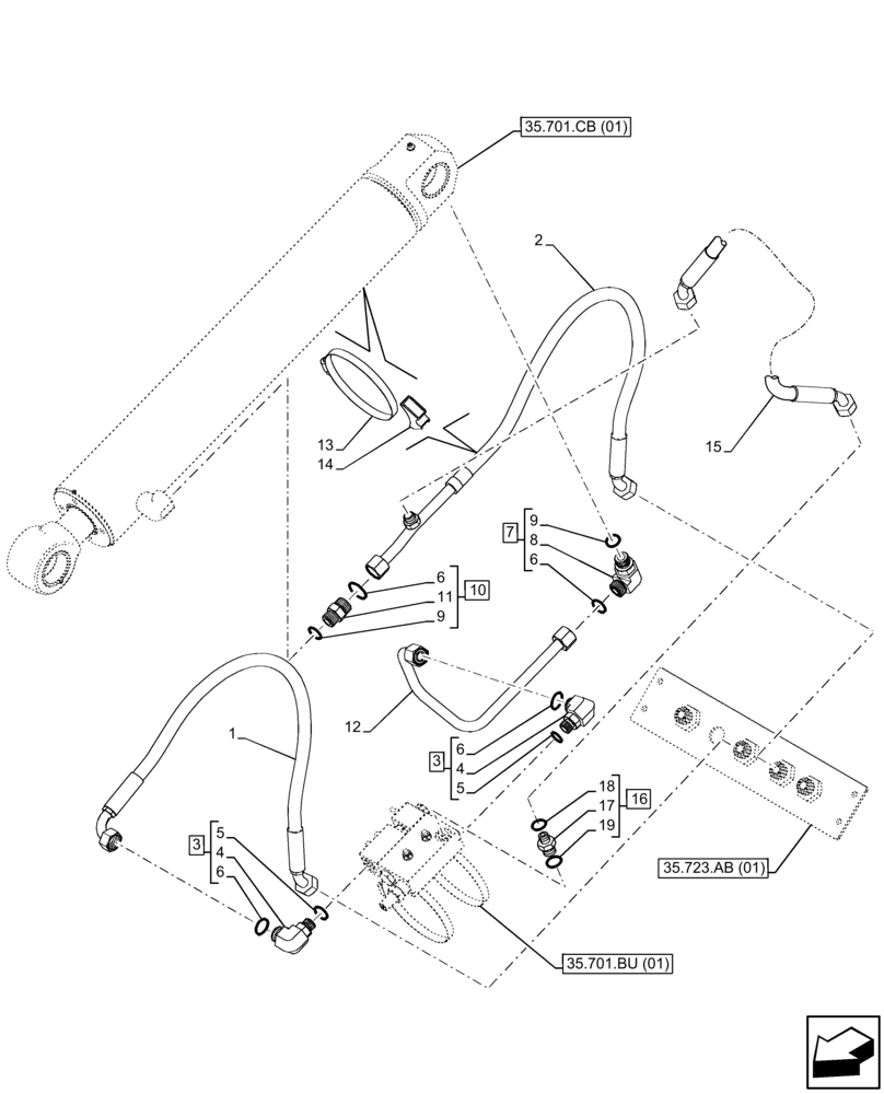 Схема запчастей Case 121F - (35.701.AX[02]) - VAR - 734519 - LOADER ARM, CYLINDER, LINES (35) - HYDRAULIC SYSTEMS