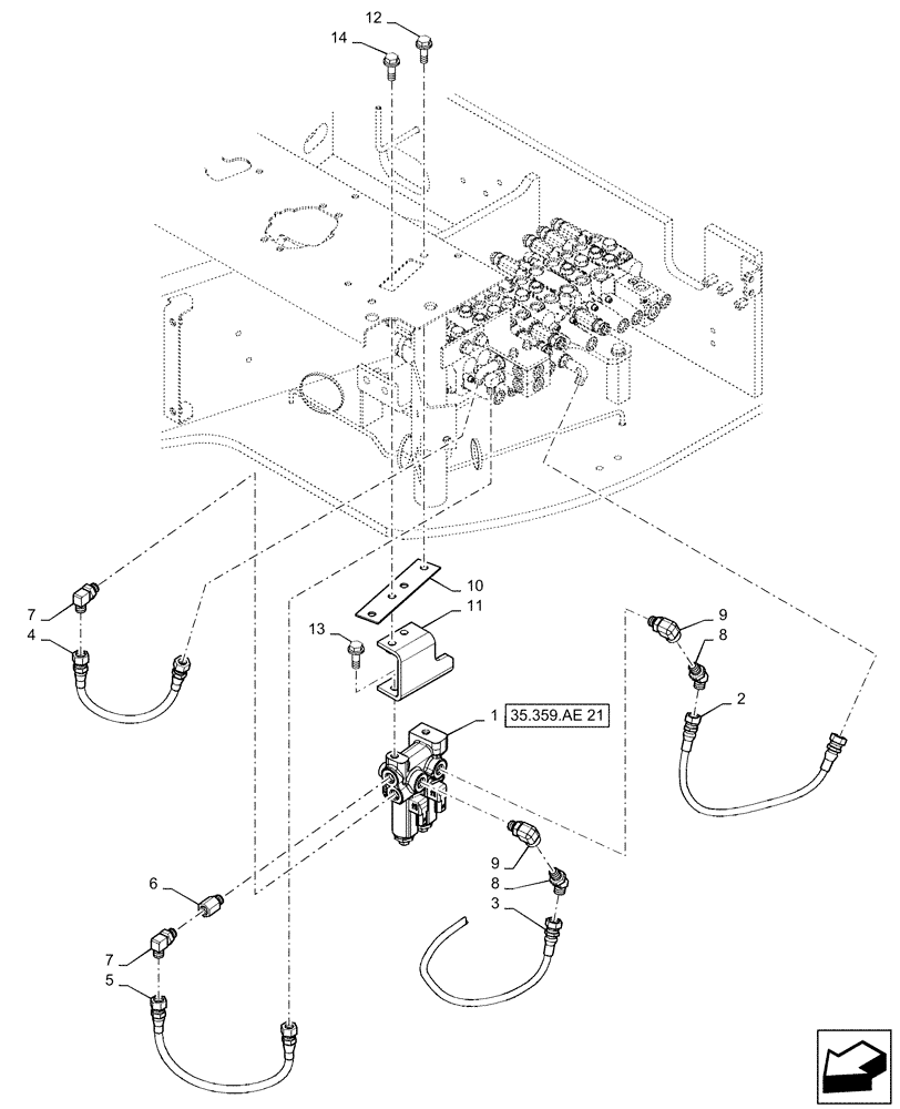 Схема запчастей Case CX36B - (35.359.AE[20]) - CONTROL, LINES, VALVE - NIBBLER & BREAKER HAND , CONTROL, PROPORTIONAL (35) - HYDRAULIC SYSTEMS