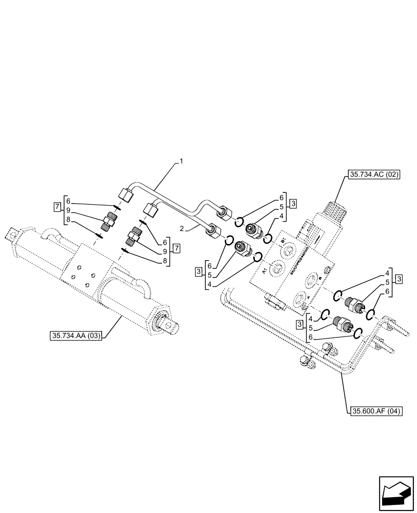 Схема запчастей Case 221F - (35.734.AD[02]) - VAR - 734517 - HYDRAULIC QUICK COUPLER, LINES - END DATE 15 JULY 2014 (35) - HYDRAULIC SYSTEMS