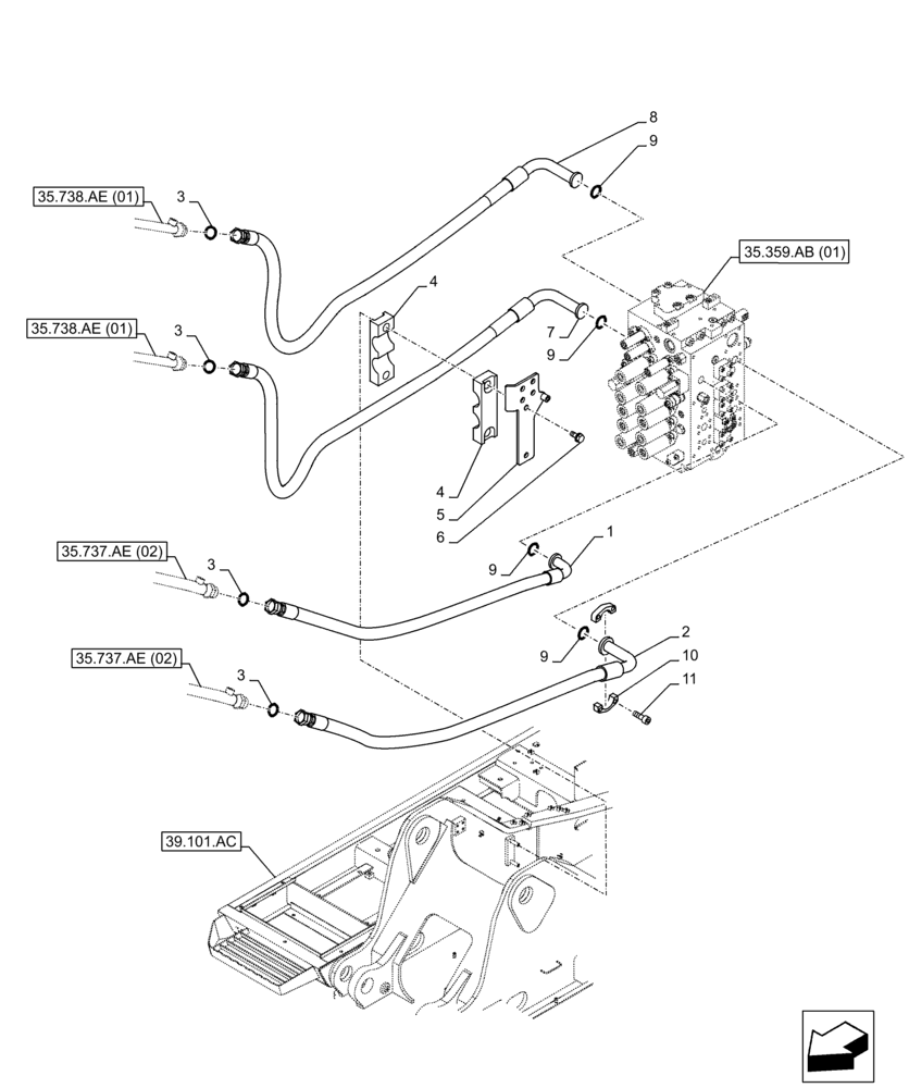 Схема запчастей Case CX250D LC LR - (35.737.AE[01]) - ARM, CYLINDER, LINES (35) - HYDRAULIC SYSTEMS