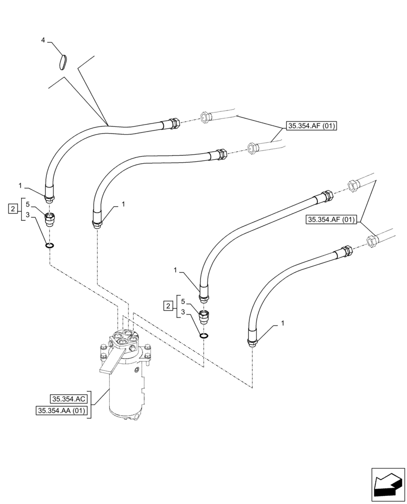 Схема запчастей Case CX250D LC LR - (35.354.AF[02]) - HYDRAULIC SWIVEL, LINE (35) - HYDRAULIC SYSTEMS