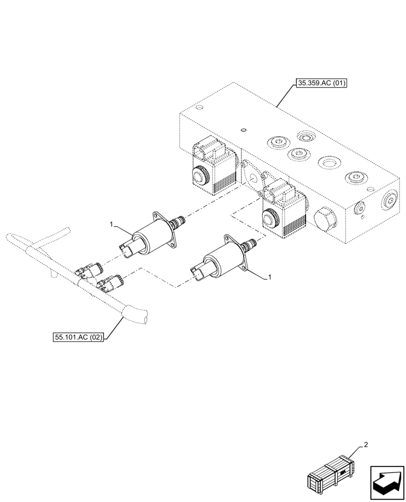 Схема запчастей Case 121F - (55.036.AO[02]) - VAR - 734637 - AUXILIARY HYDRAULIC, LINES, CONTROL VALVE, SOLENOID (55) - ELECTRICAL SYSTEMS