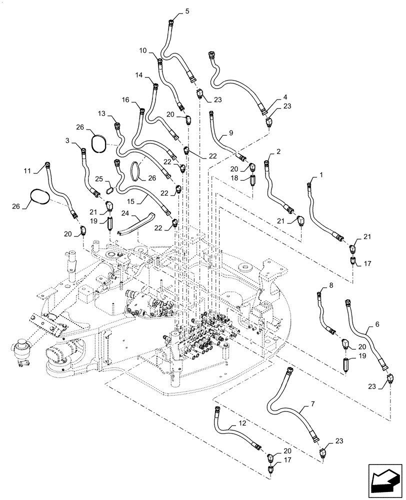 Схема запчастей Case CX36B - (35.310.AJ[01]) - HYD. LINE, UPPER, NIBBLER & BREAKER (35) - HYDRAULIC SYSTEMS