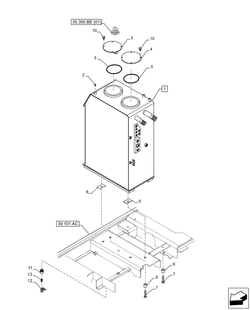Схема запчастей Case CX250D LC - (35.300.AQ[01]) - HYDRAULIC OIL RESERVOIR (35) - HYDRAULIC SYSTEMS