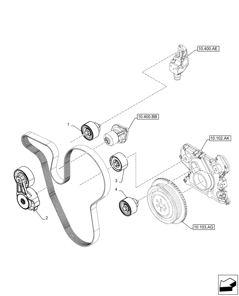 Схема запчастей Case F4HFE413H B004 - (10.414.AE) - BELT TENSIONER (10) - ENGINE