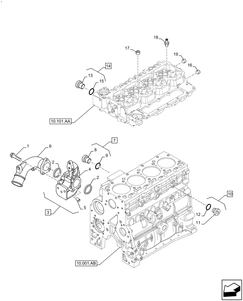 Схема запчастей Case F4HFE413H B004 - (10.400.AE) - COOLANT HEATING LINES (10) - ENGINE