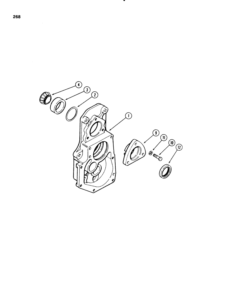 Схема запчастей Case 580E - (268) - TRANSAXLE MAINSHAFT ADJUSTING COVER, 4 WHEEL DRIVE (06) - POWER TRAIN